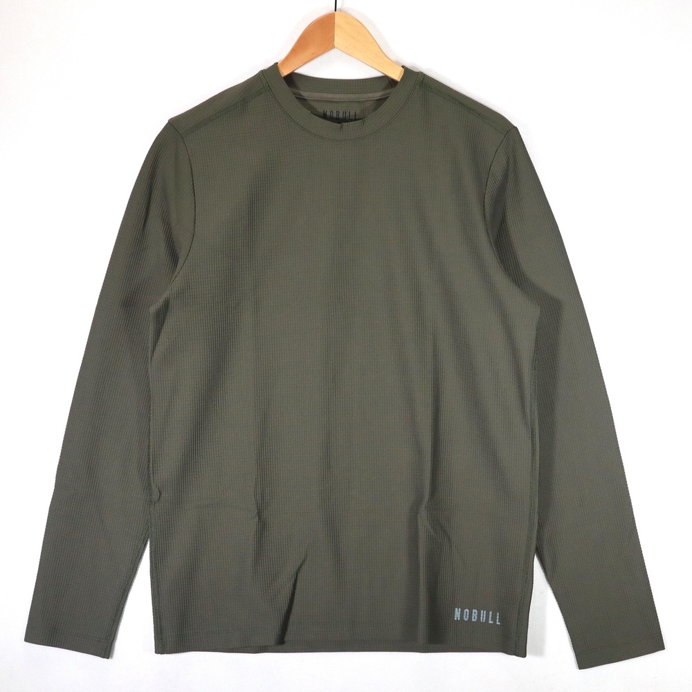 NOBULL Waffle Knit Training Shirt Mens L Green Long Sleeve Athletic Gym Top